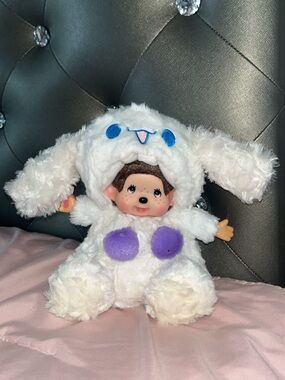 Monchhichi in White Cinnamoroll Outfit with Purple Accents